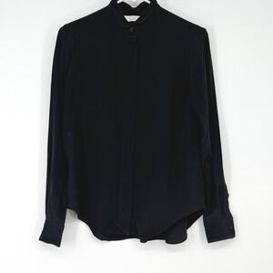 Chloe Womens Black 100% Silk Band Collar Button Down Blouse Shirt 34 US 2